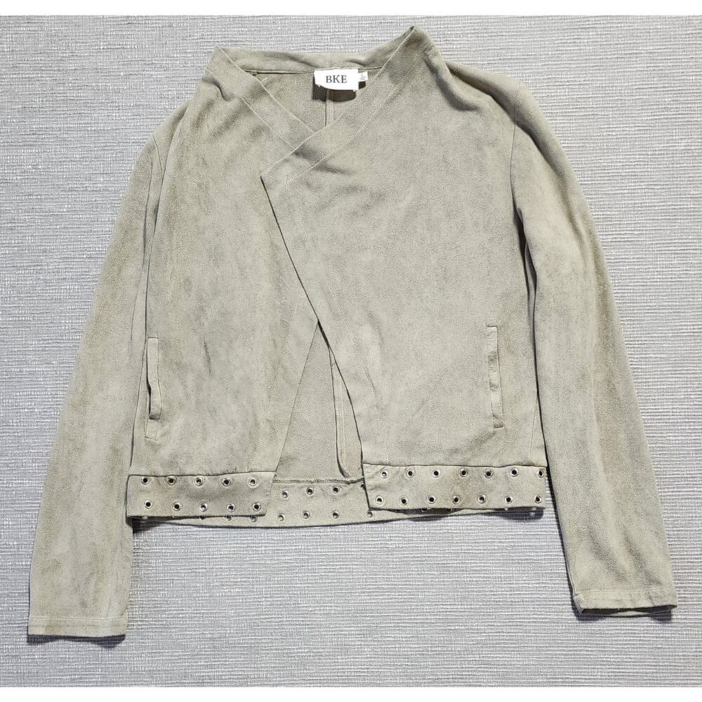 BKE Faux Suede‎ Open Front Jacket Studded Hem Women’s Size L